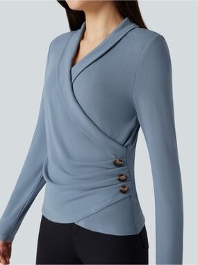 NWT Halara Ribbed Knit Crossover Long Sleeve Top L